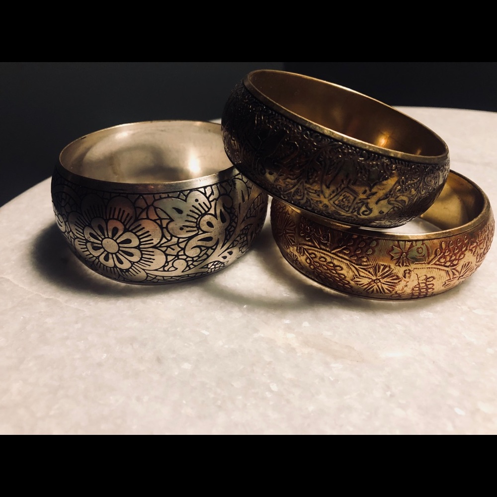 Three, boho metal bangles